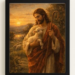 Shepherd with Lamb Framed Art Print In Glass Front Frame 8x10